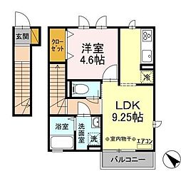 クルミー幕張本郷 2階1LDKの間取り