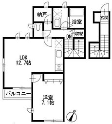 プラートフジ参番館 2階1LDKの間取り