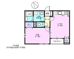 アルプス 2階1LDKの間取り