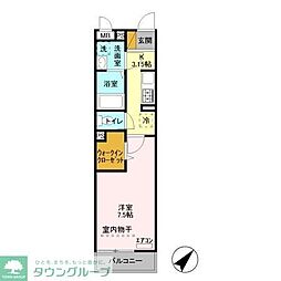 リベルソール 2階1Kの間取り