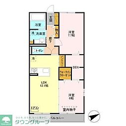 テラス東菅野 2階2LDKの間取り