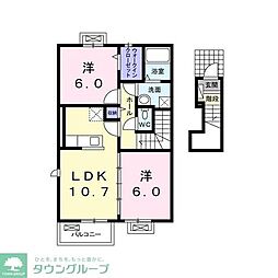 京成松戸線 滝不動駅 徒歩7分の賃貸アパート 2階2LDKの間取り