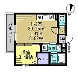 H1蘇我 1LDKの間取図画像