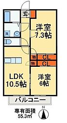 プロムナード4番館 2LDKの間取図画像