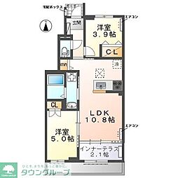 ウェストビレッヂII 2LDKの間取図画像