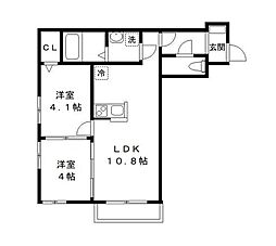 アルヴィータ壱番館 2LDKの間取図画像