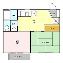 コスモクレール1 2DKの間取図画像