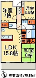 レクセルマンション常盤平さくら通り 3LDKの間取図画像