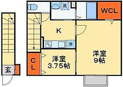 スマートＦ2 2階1Kの間取り