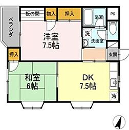 パレス細田 3階2DKの間取り