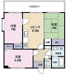 パールハイツミヤザキ 3LDKの間取図画像