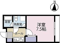 アミティ館内一番館 3階1Kの間取り