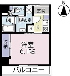 シャムロック城山 3-C 3階1Kの間取り