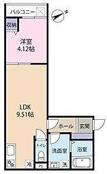 Imperial今博多 1階1LDKの間取り