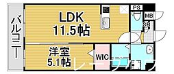 テイルガーデン博多 1LDKの間取図画像