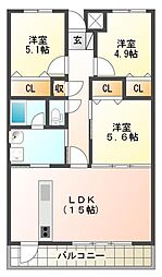 JR徳島線 佐古駅 徒歩21分の賃貸マンション 4階3LDKの間取り