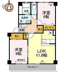 JR徳島線 佐古駅 徒歩1分の賃貸マンション 3階2LDKの間取り