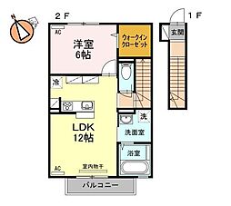 JR高徳線 吉成駅 4.4kmの賃貸アパート 2階1LDKの間取り
