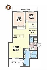 徳島市安宅1丁目マンション 2LDKの間取図画像