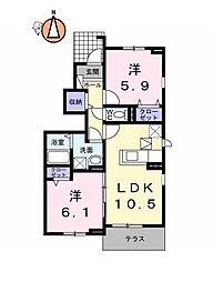 トビアスガーデン南沖洲B 2LDKの間取図画像