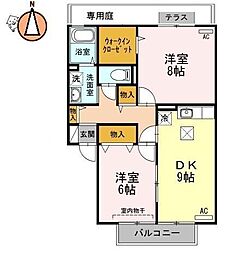 JR徳島線 佐古駅 徒歩13分の賃貸アパート 1階2DKの間取り