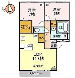 JR徳島線 鮎喰駅 徒歩17分の賃貸アパート 1階2LDKの間取り