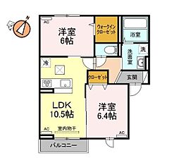 JR徳島線 鮎喰駅 徒歩7分の賃貸アパート 1階2LDKの間取り