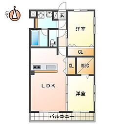 徳島市八万町下福万マンション 2LDKの間取図画像