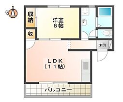 岡津ハイツ 1LDKの間取図画像