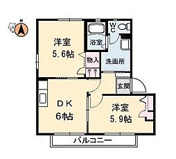 ヴィラージュマルイA 2DKの間取図画像