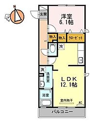 アーベイン田宮 1LDKの間取図画像