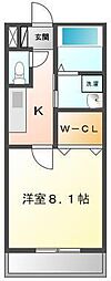 ボヌールピエス 1Kの間取図画像