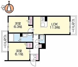 グランドベレオ田宮 2LDKの間取図画像