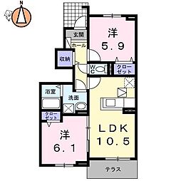 トビアスガーデン南沖洲B 2LDKの間取図画像