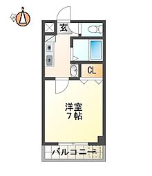 コスモハイム3 1Kの間取図画像