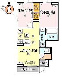 グランツ上福万 A棟 2LDKの間取図画像