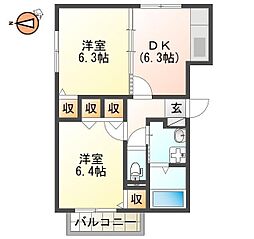 ブレイン佐古 2DKの間取図画像