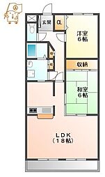 アップルコート 2LDKの間取図画像