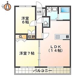 アビィーロード 2LDKの間取図画像