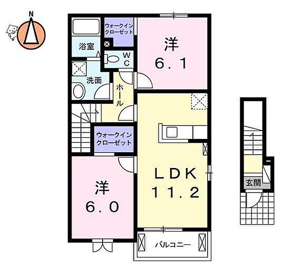 徳島県徳島市北島田町1丁目(賃貸アパート2LDK・2階・57.64㎡)の写真 その2