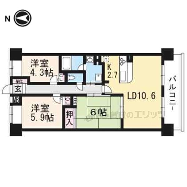 滋賀県大津市錦織３丁目(賃貸マンション3LDK・3階・66.18㎡)の写真 その2