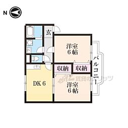 Ｃｒｅｓｔ　ｓｑｕａｒｅ　I 1階2DKの間取り