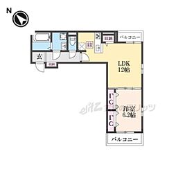 フルール彦根 1階1LDKの間取り