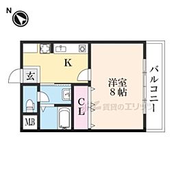 JR東海道・山陽本線 野洲駅 徒歩15分の賃貸マンション 2階1Kの間取り