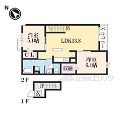 グランド　ヒル弐番館 4階2LDKの間取り