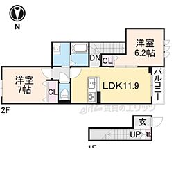 サン　ビレッジ 2階2LDKの間取り