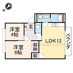 JR東海道・山陽本線 彦根駅 徒歩35分の賃貸アパート 2階2LDKの間取り