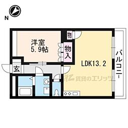 JR草津線 手原駅 徒歩27分の賃貸マンション 2階1LDKの間取り