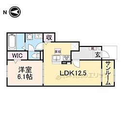 サンリット　ガーデン 1階1LDKの間取り