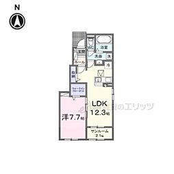 グランドハイツII 1階1LDKの間取り